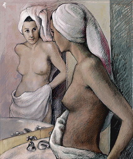 Photoshop drawing: Before the mirror