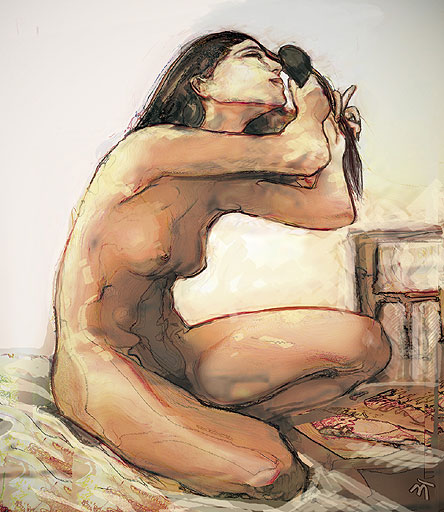 Photoshop drawing: Girl brushing hair III