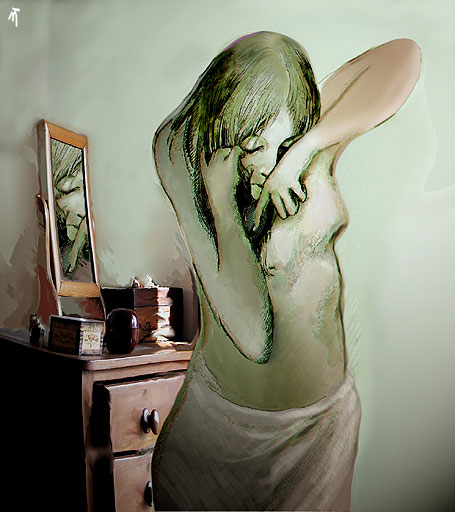 Photoshop drawing: "Girl, dressing table"