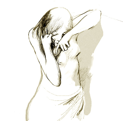 Photoshop drawing: Girl brushing hair